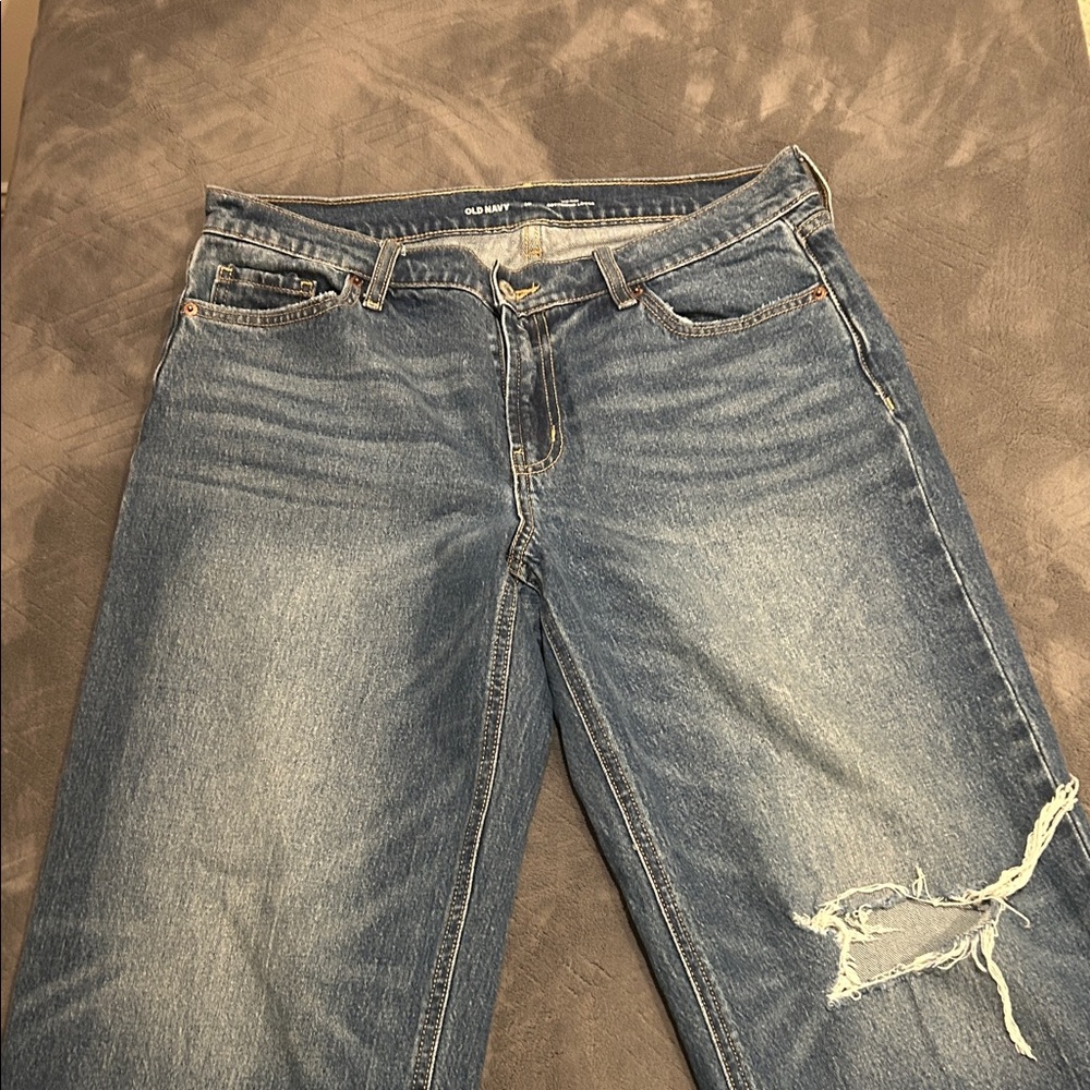 Old Navy Women's Blue Distressed Boyfriend Jeans